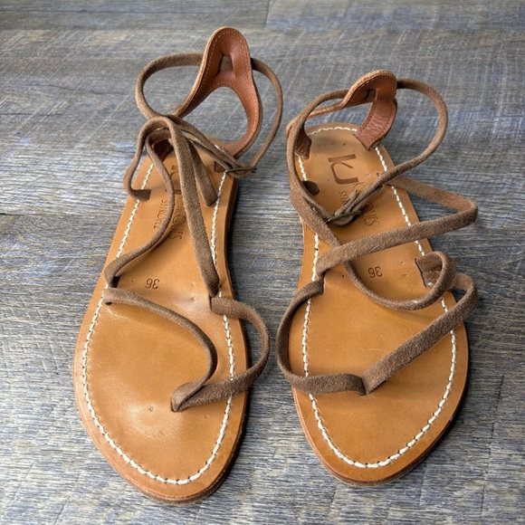 K. Jacques St. Tropez Epicure Sandals Pul Natural Tan Leather Gladiator Sandals - Picture 6 of 9